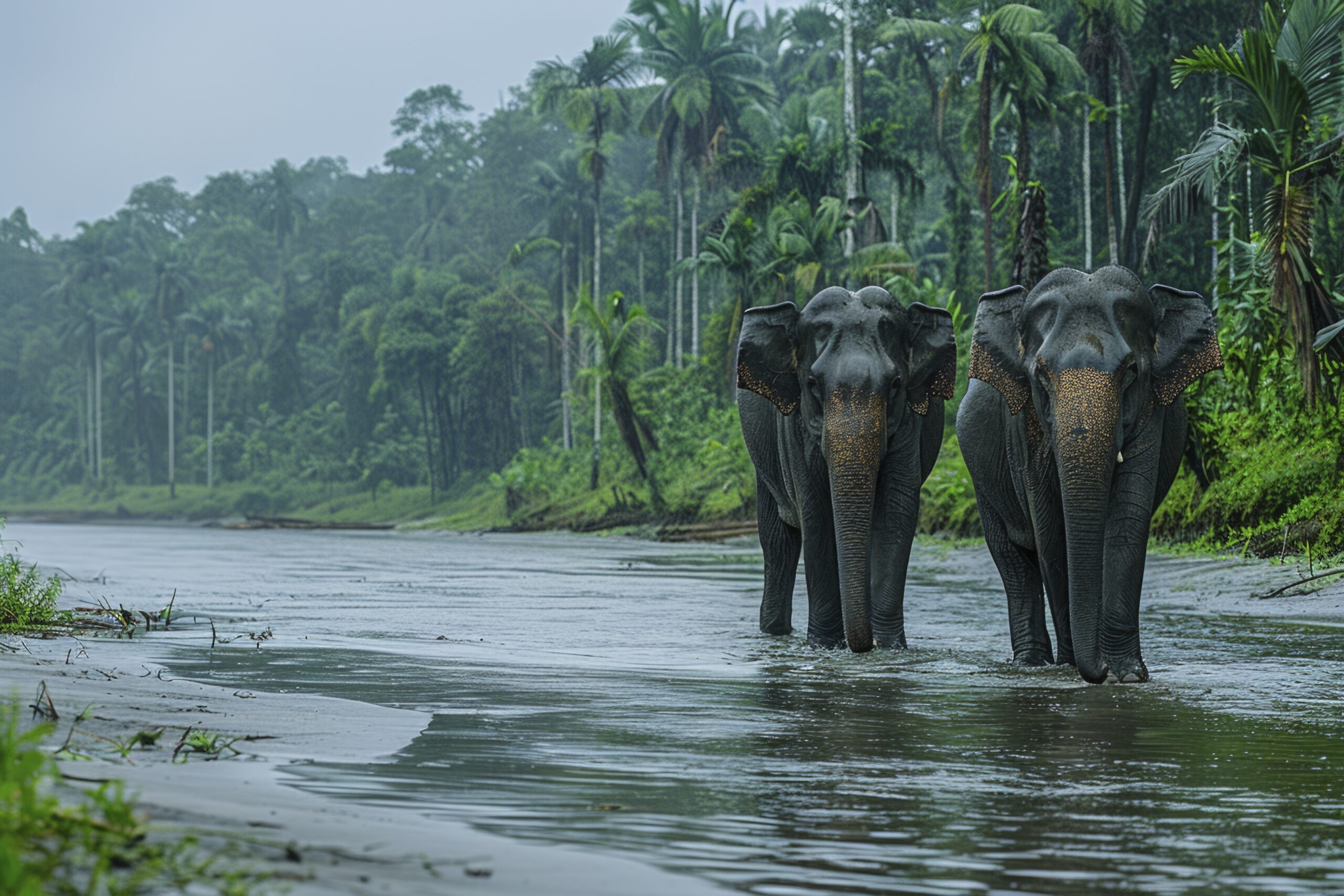 photorealistic scene wild elephants scaled
